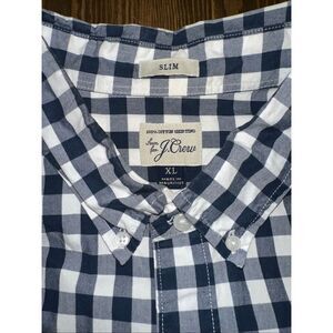 J.Crew Men's Slim Fit Blue Gingham Checkered Long Sleeve Button-Down Shirt XL